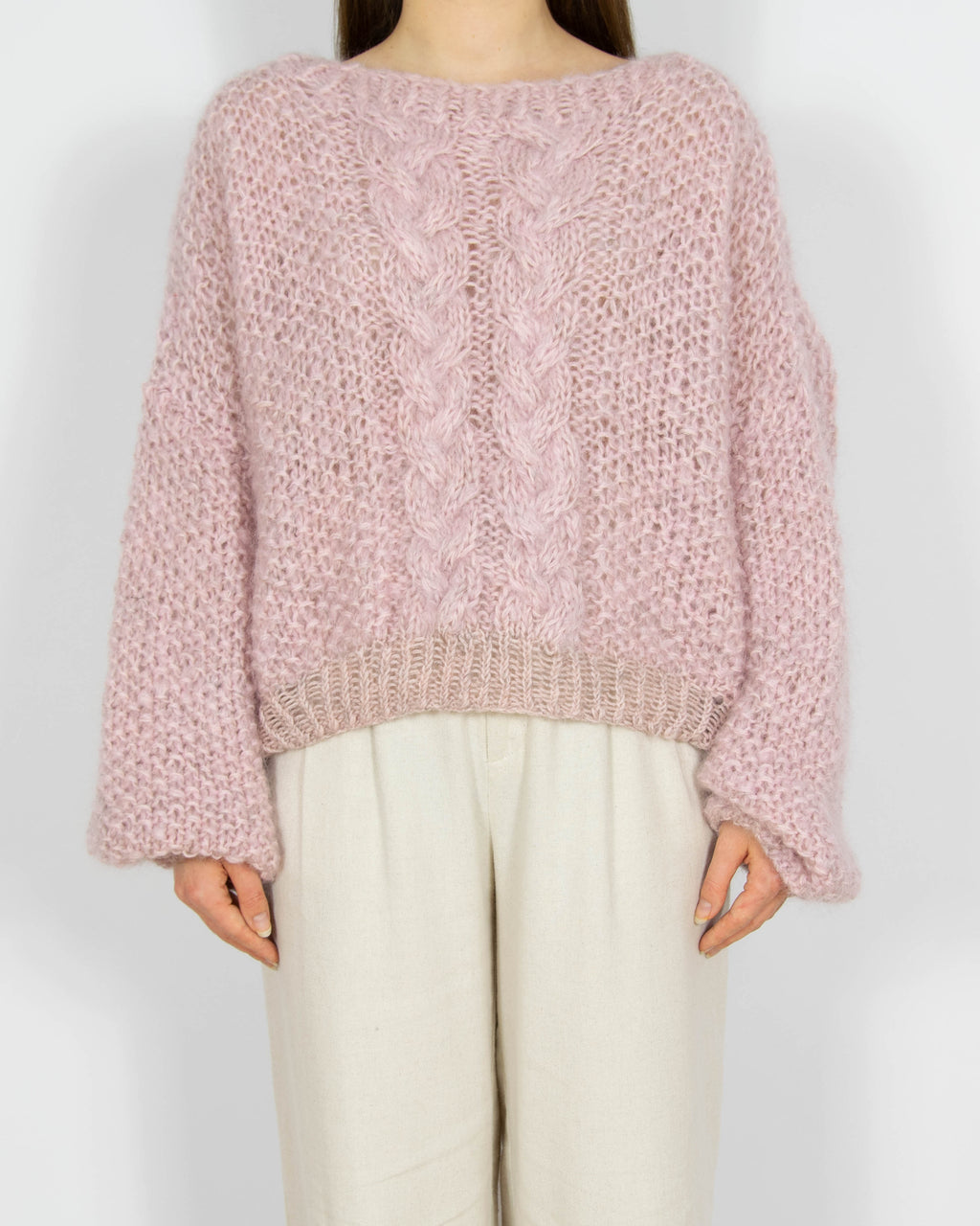 Różowy moherowy sweter Handmade - S/M