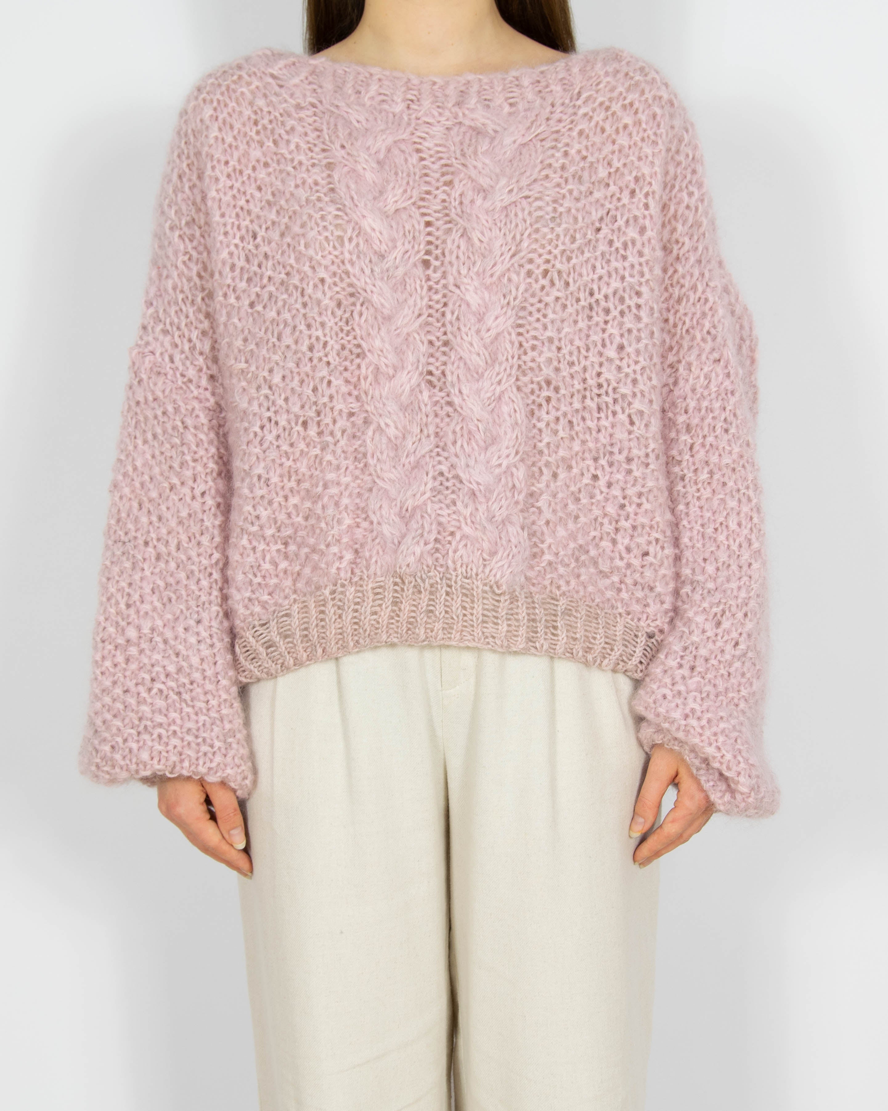 Różowy moherowy sweter Handmade - S/M