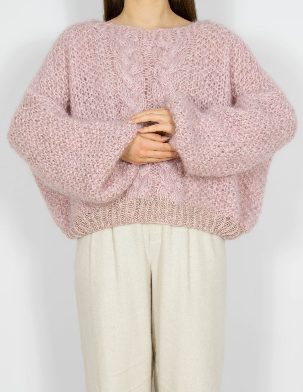 Różowy moherowy sweter Handmade - S/M