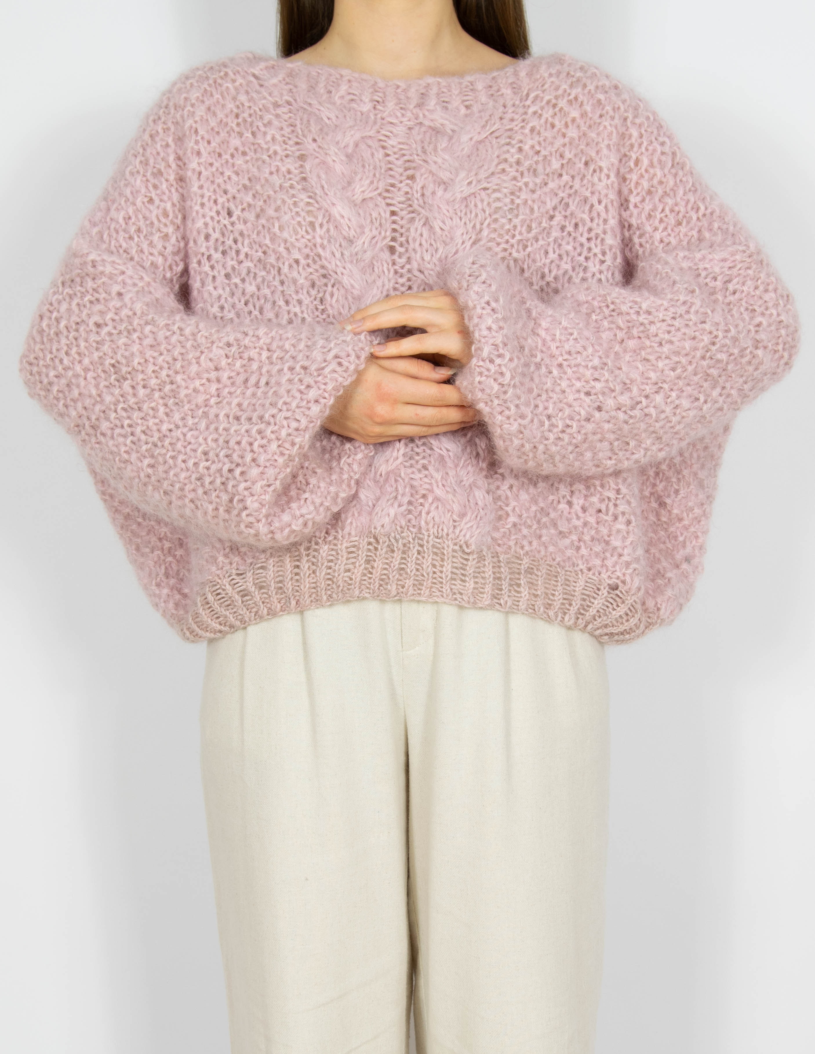 Różowy moherowy sweter Handmade - S/M
