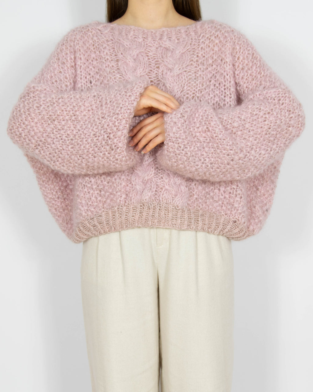Różowy moherowy sweter Handmade - S/M