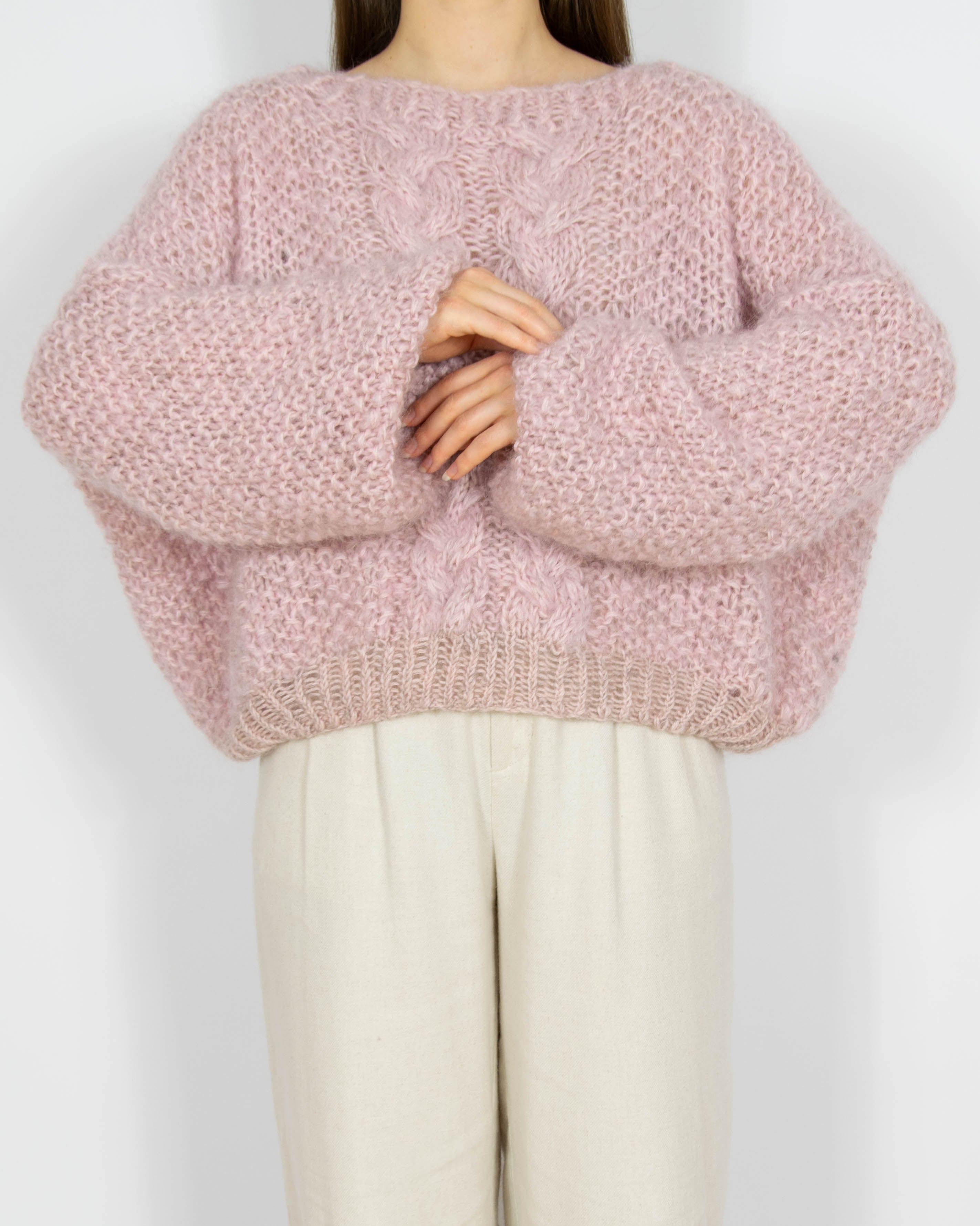 Różowy moherowy sweter Handmade - S/M