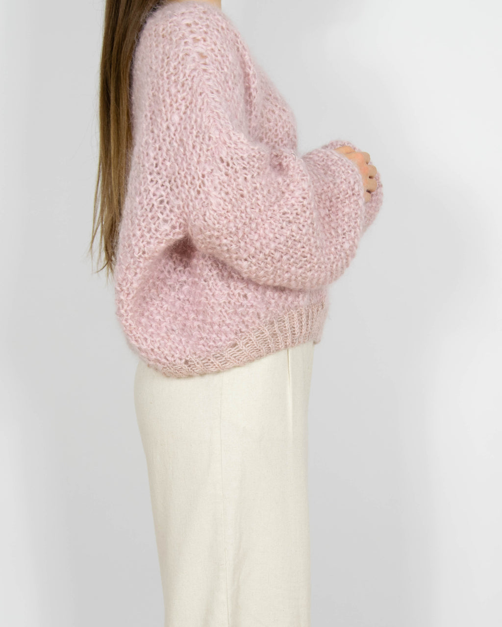 Różowy moherowy sweter Handmade - S/M