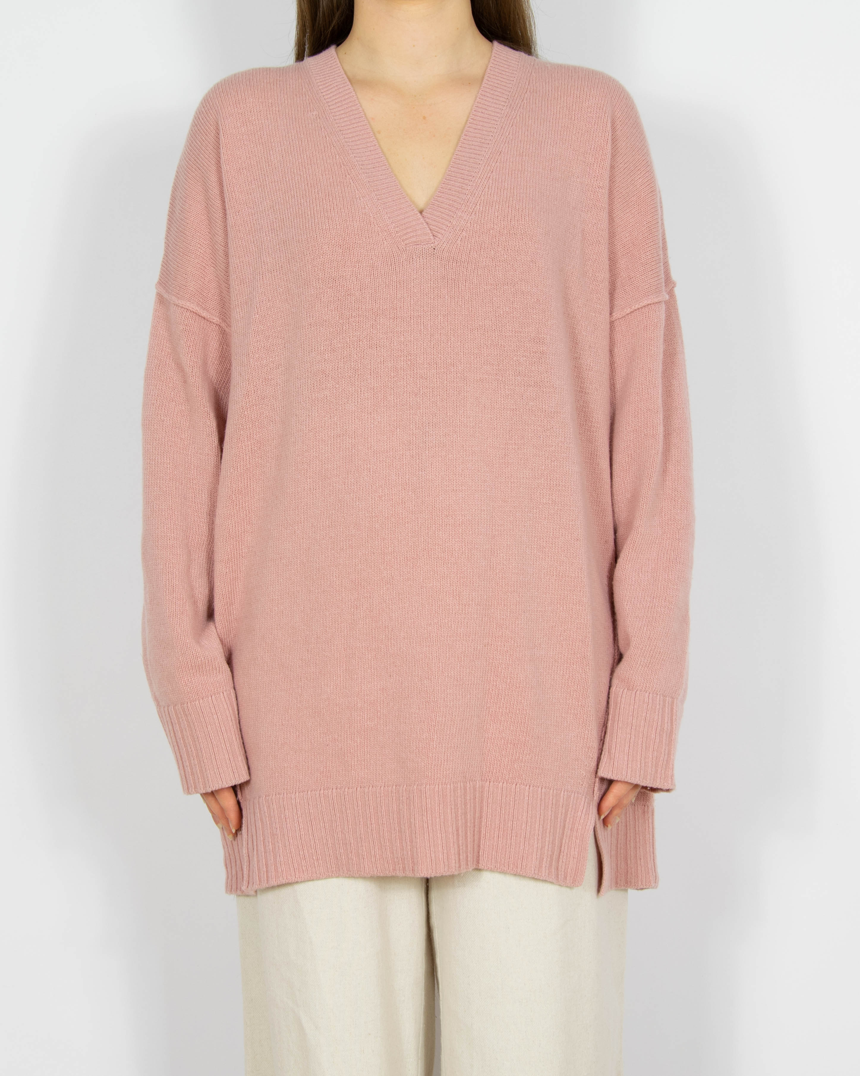 Pastelowy różowy wełniany sweter z kaszmirem ESISTO