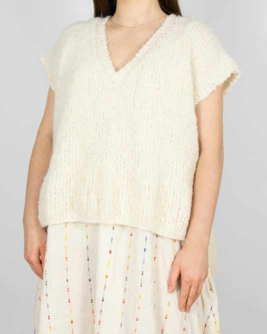 Śmietankowa (alpaka) kamizelka boucle Handmade