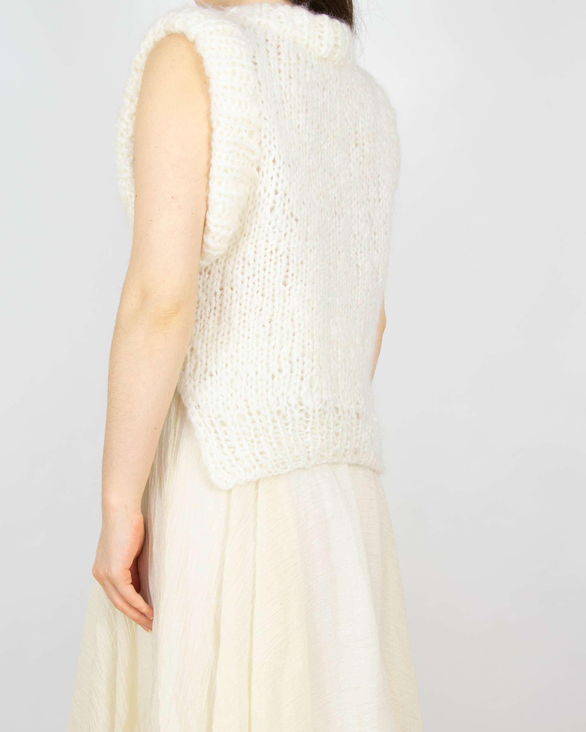 Śmietankowa wełniana kamizelka handmade - S