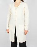 Śmietankowy kaszmirowy długi kardigan duńskiej marki premium O'TAY