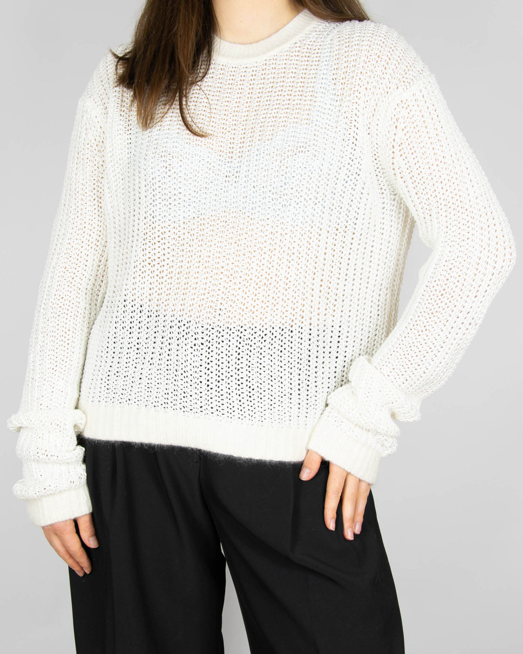 Biały (len + angora) sweter marki premium Acne Studios