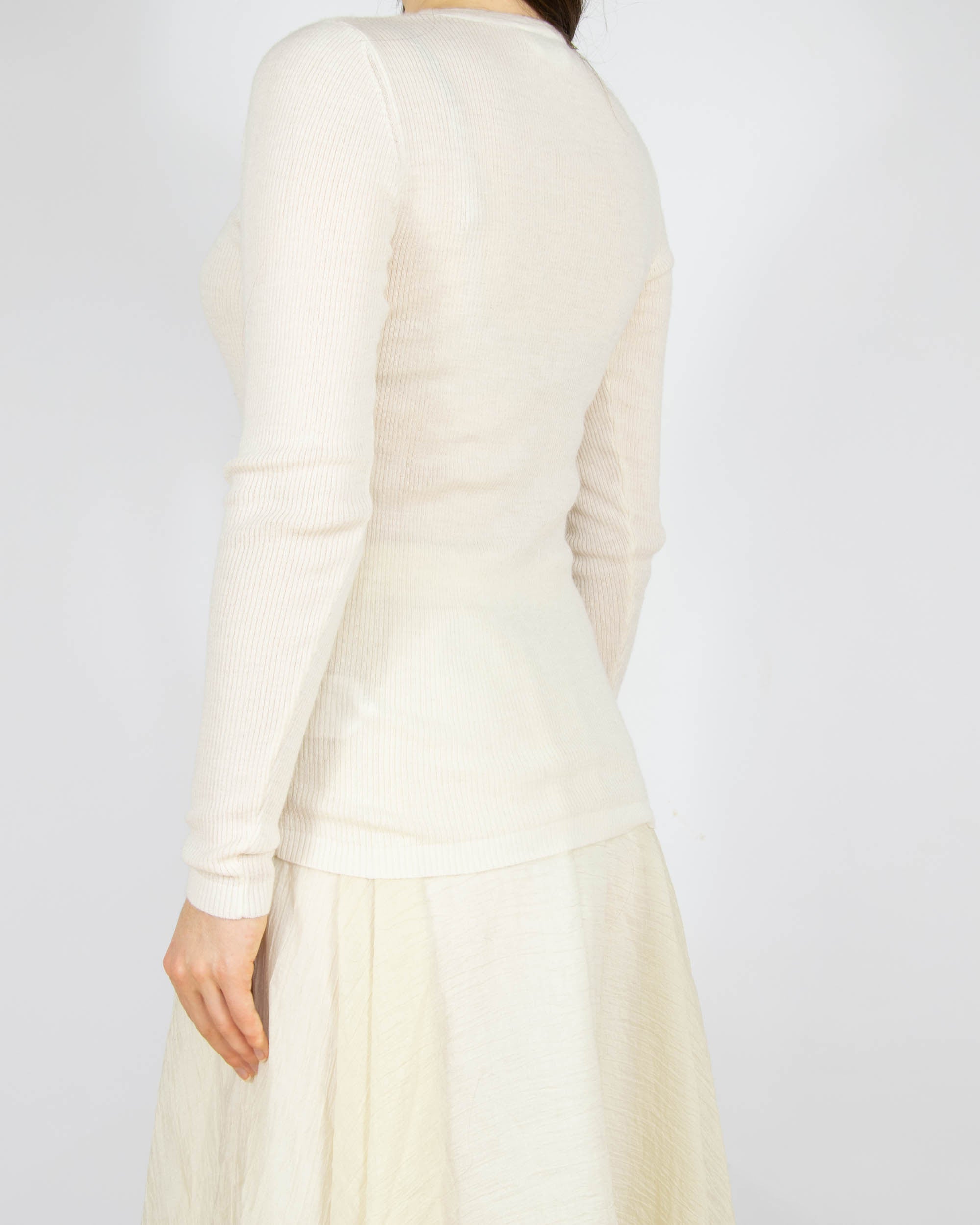 Śmietankowy (merino) prążkowany sweter Pierre Robert - S/M