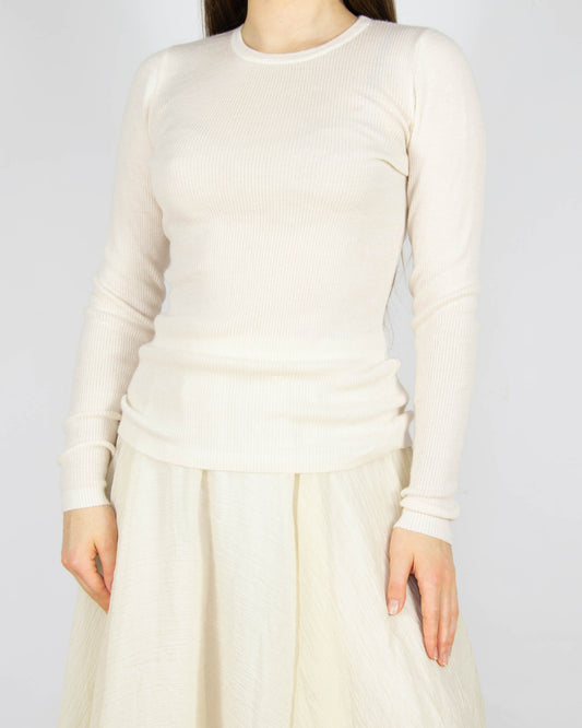 Śmietankowy (merino) prążkowany sweter Pierre Robert - S/M