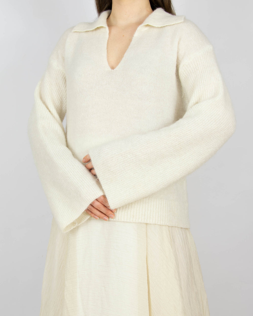 Śmietankowy (alpaka + wełna) sweter Cubus - L