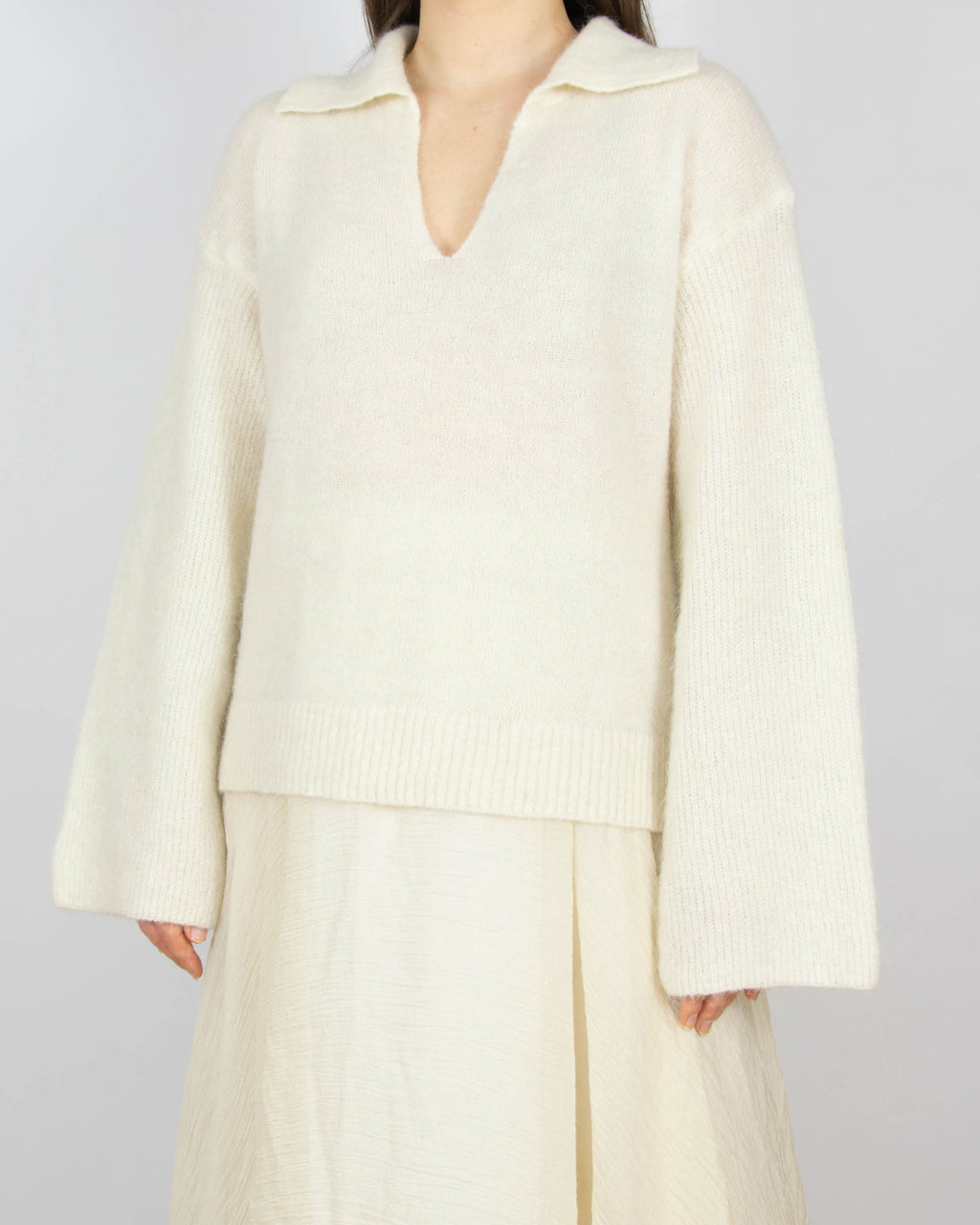 Śmietankowy (alpaka + wełna) sweter Cubus - L