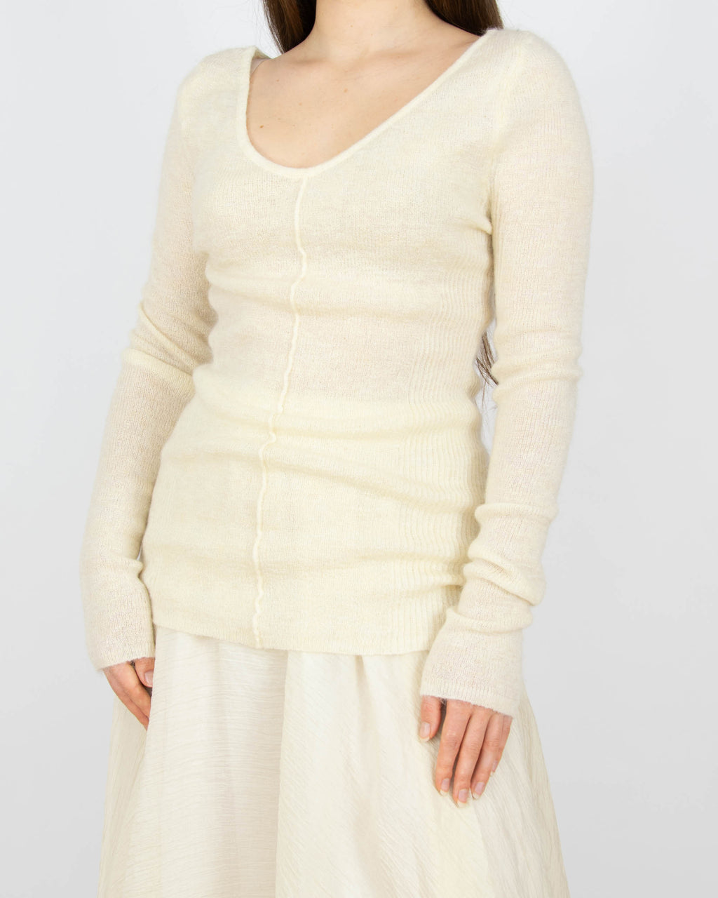 Śmietankowy (moher + wełna) sweter H&M Edition - S