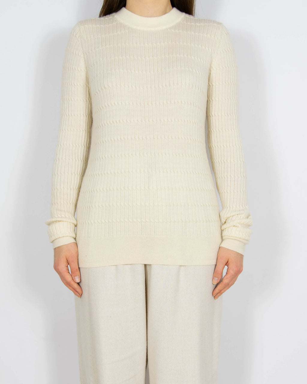 Śmietankowy wełniany (merino) sweter Cubus