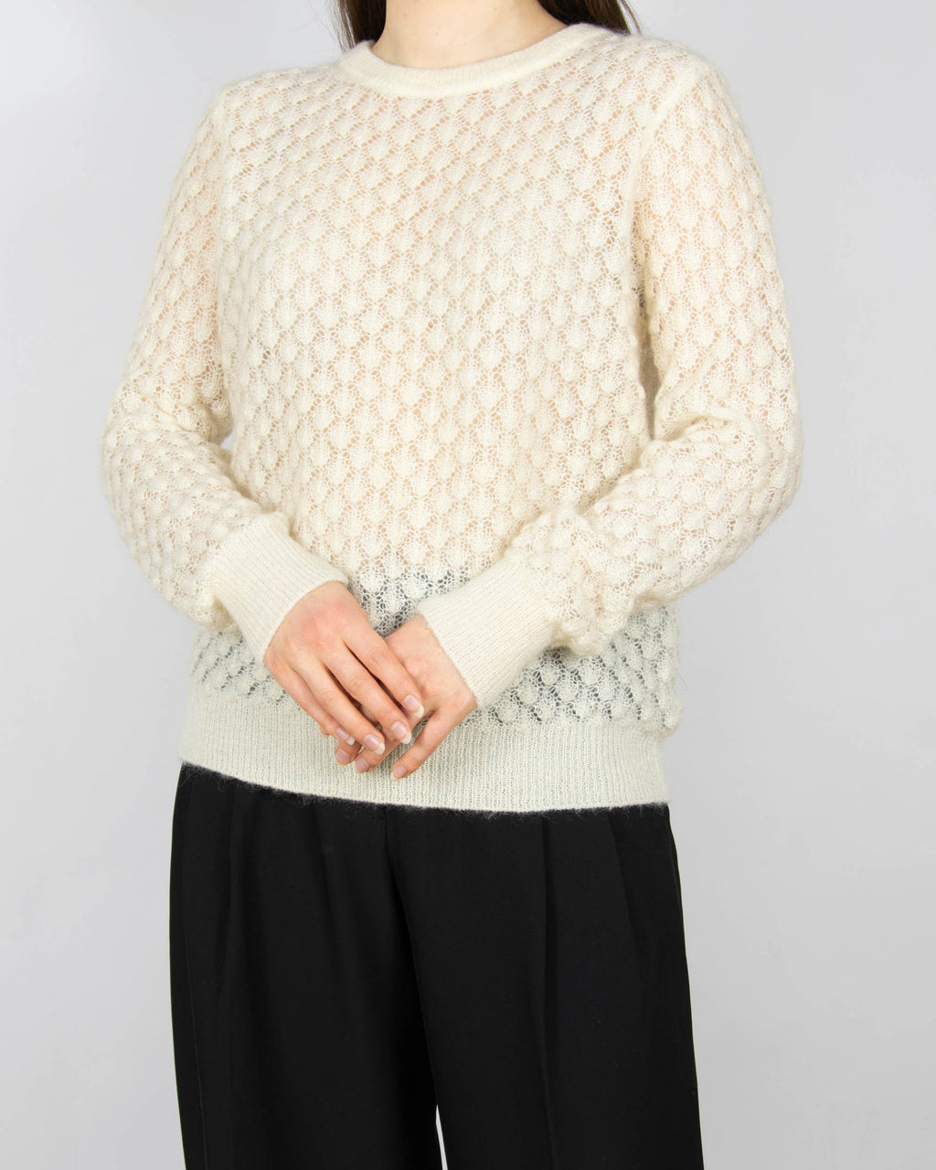 Śmietankowy (moher + wełna) sweter skandynawskiej marki Blu