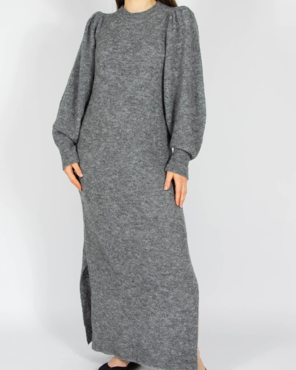 Szara (wełna + moher) sukienka maxi ICHI - S