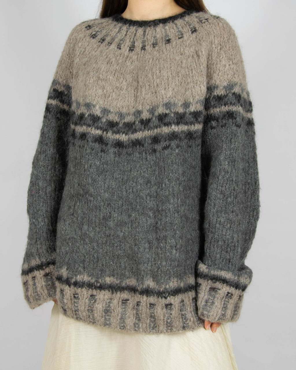 Szarobeżowy (alpaka) sweter Handmade - M/L