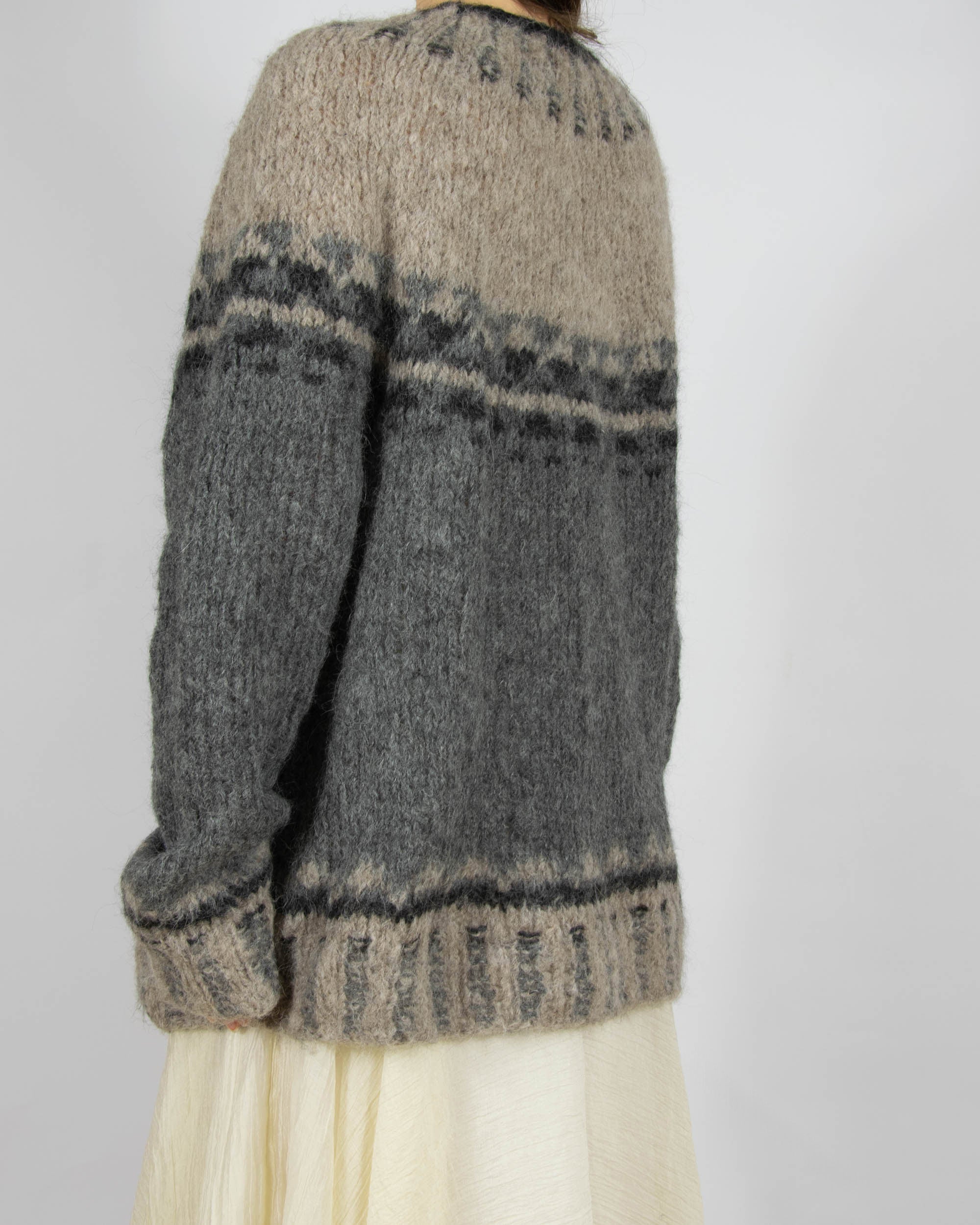 Szarobeżowy (alpaka) sweter Handmade - M/L