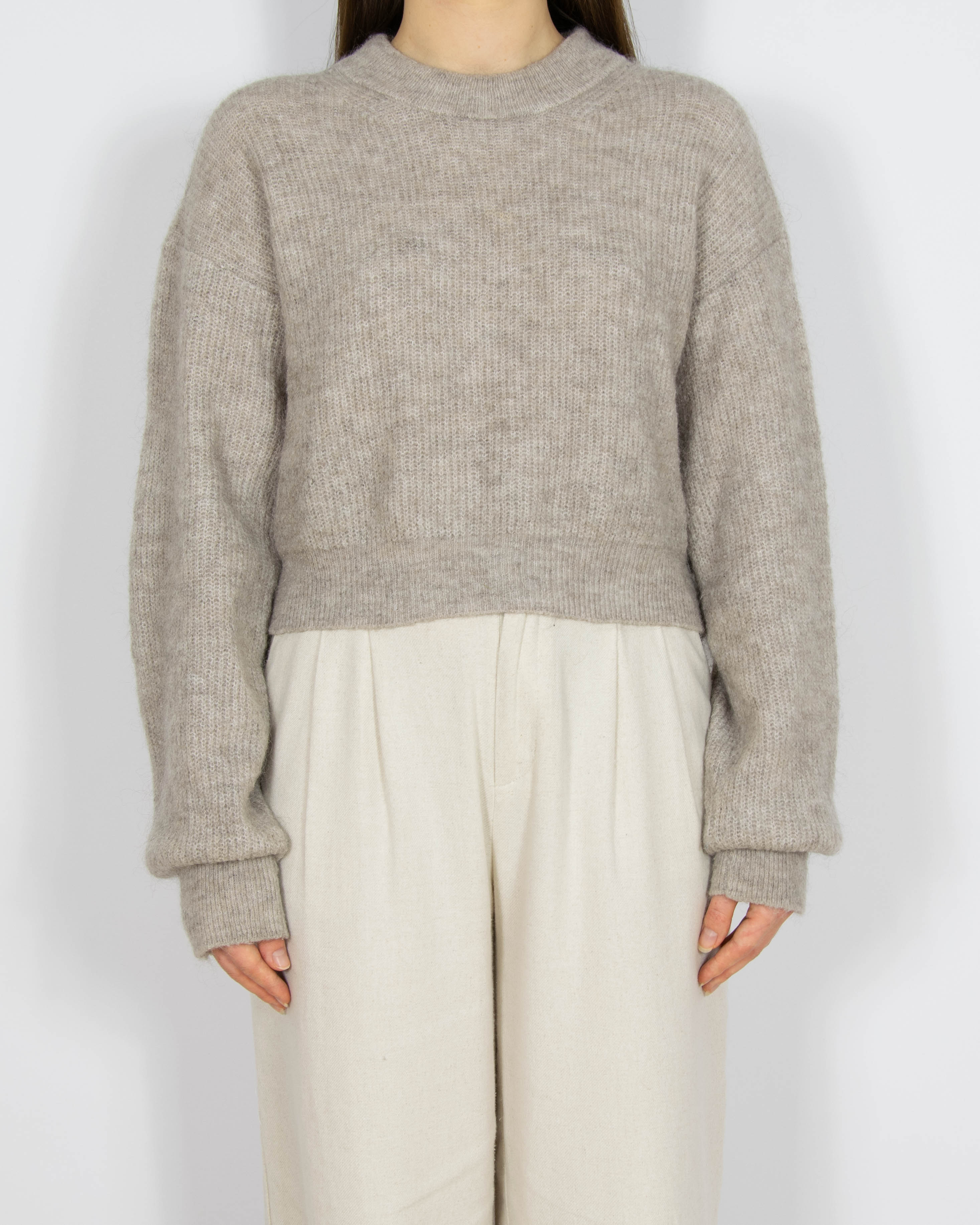 Szarobeżowy wełniany (wełna + moher) sweter Lindex - XS/S