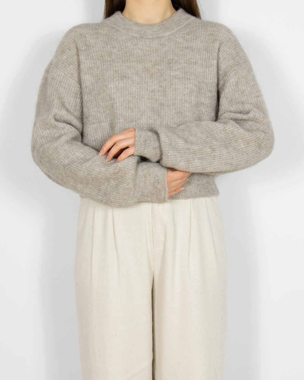 Szarobeżowy wełniany (wełna + moher) sweter Lindex - XS/S