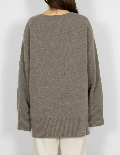 Szaro brązowy wełniany (merino) sweter oversize H&M Premium Selection - M