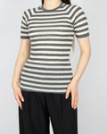 Kremowo szara (wełna merino + tencel) bluzka w paski skandynawskiej marki Pierre Robert.
