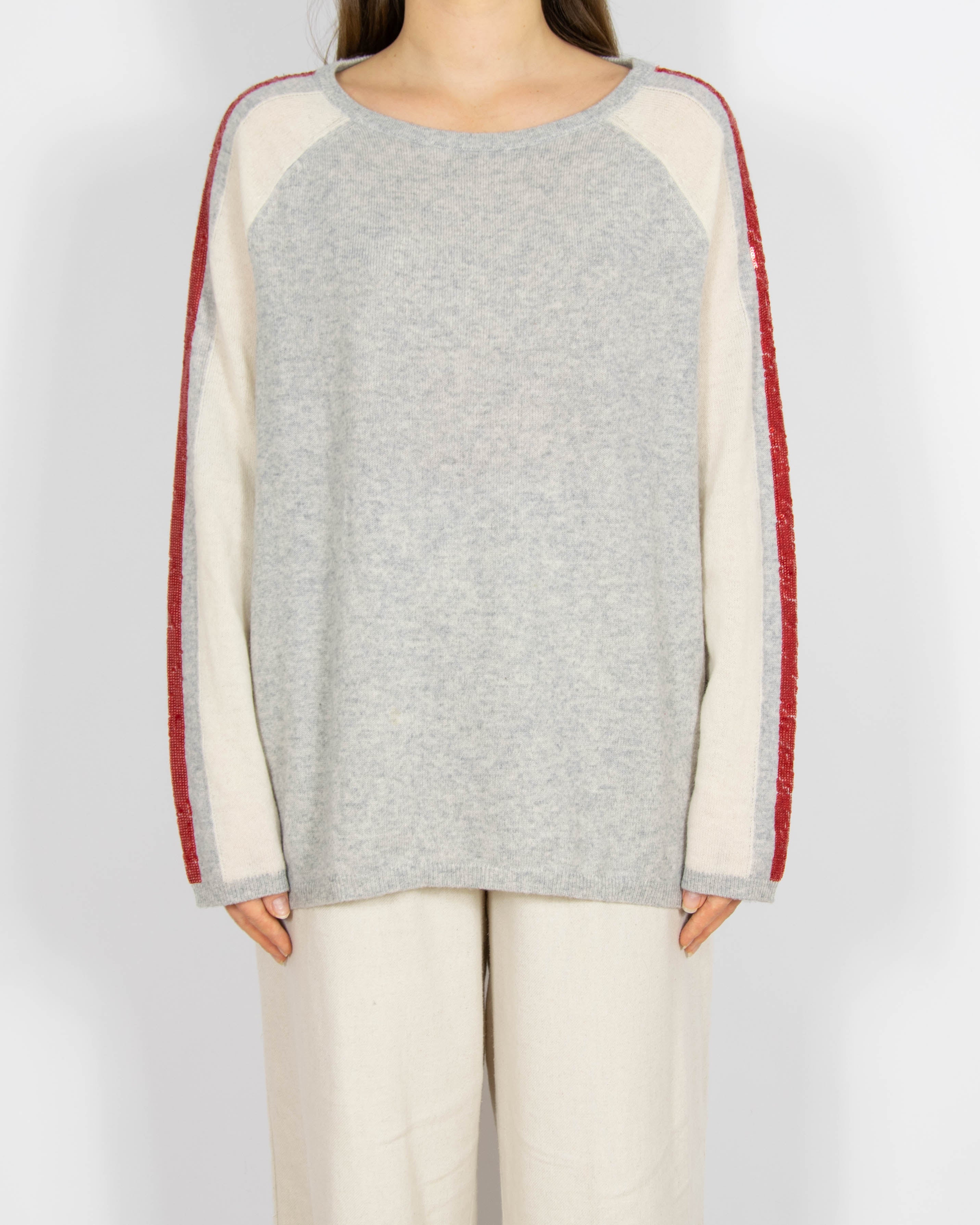 Szaro kremowy wełniany sweter z kaszmirem Comma