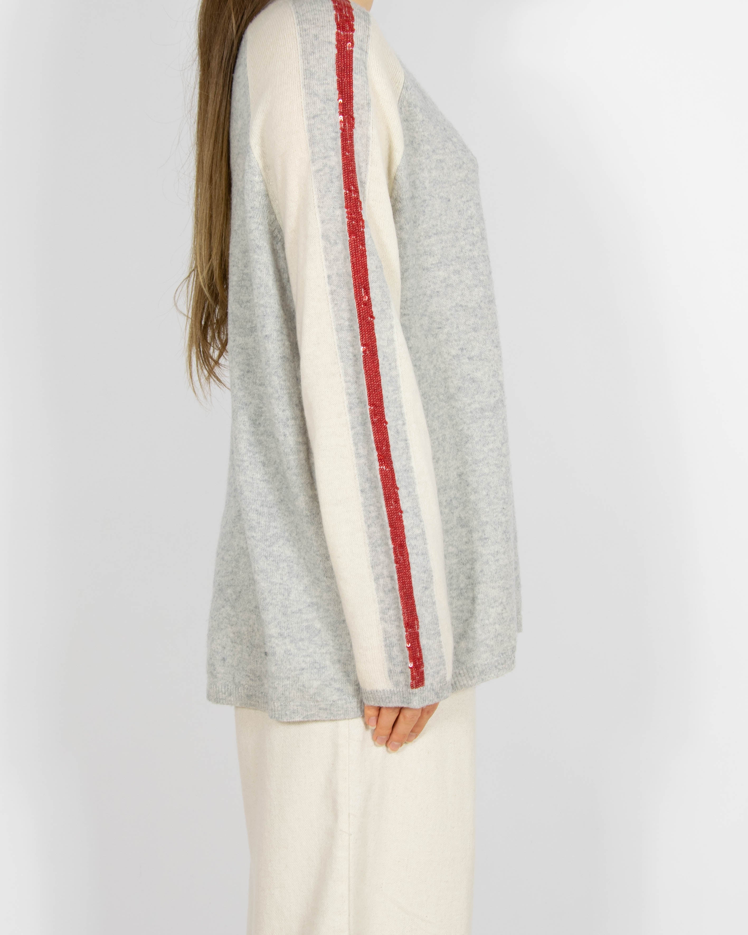 Szaro kremowy wełniany sweter z kaszmirem Comma - XL/XXL