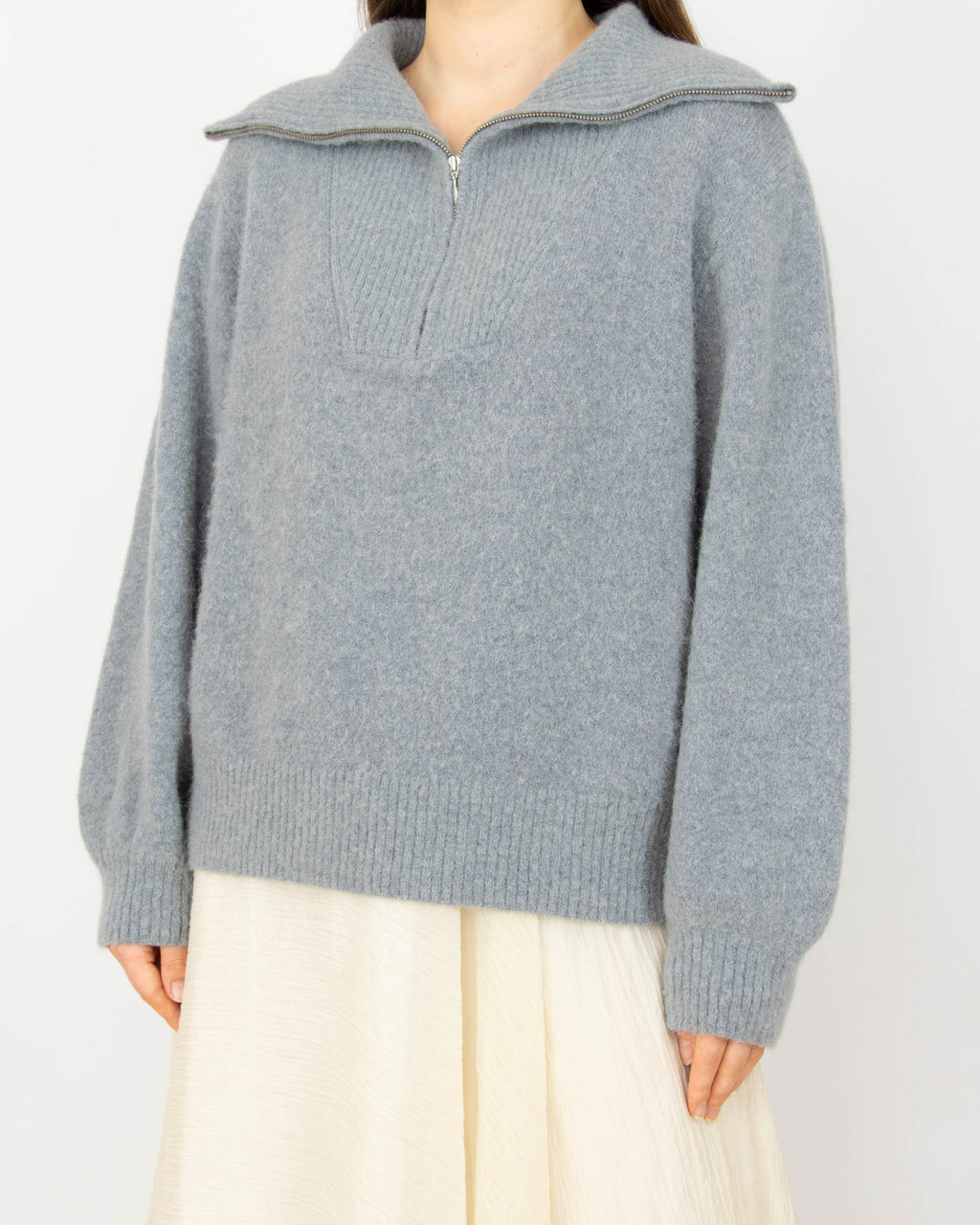 Szaroniebieski (wełna + alpaka) rozpinany sweter Part Two - XL