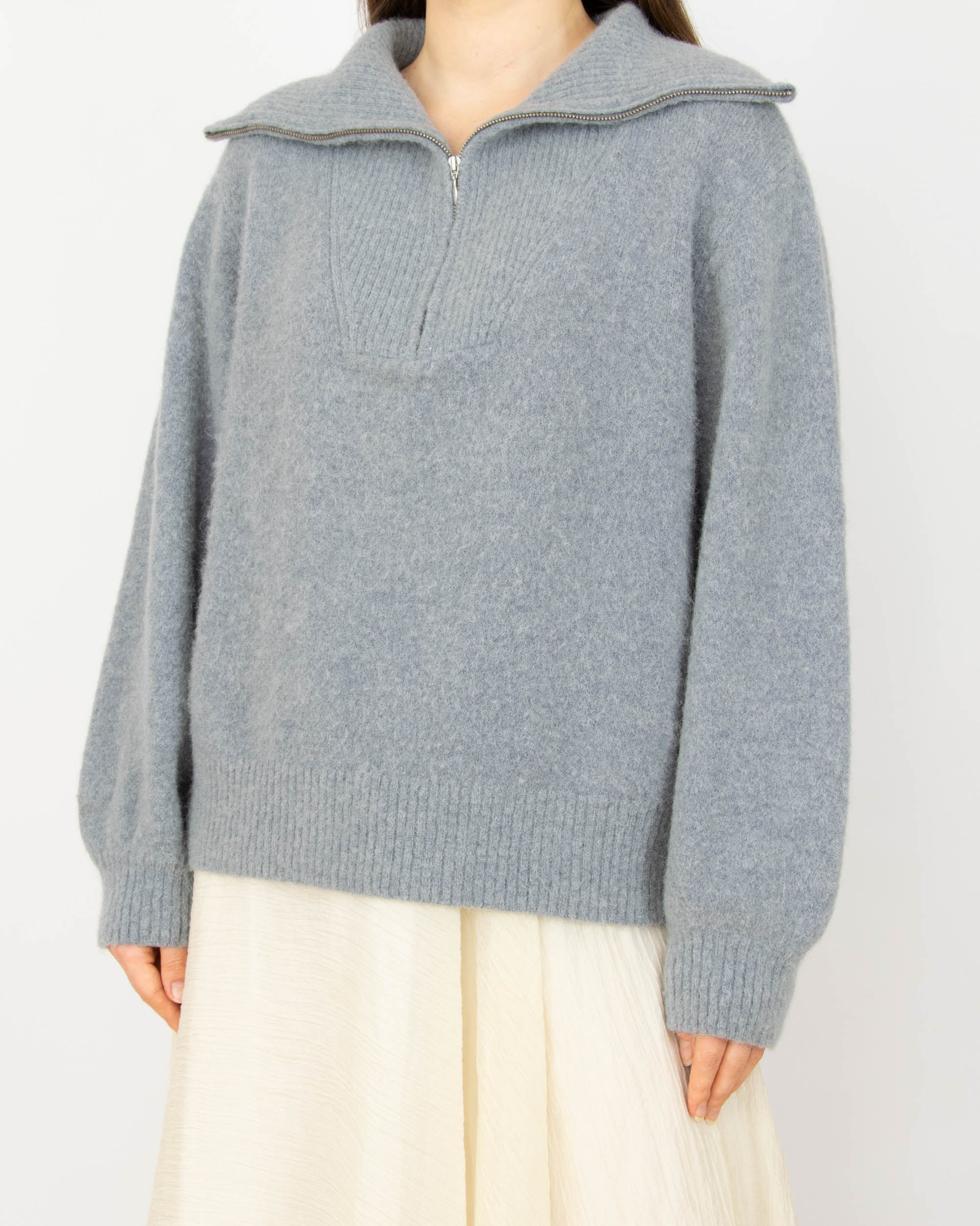 Szaroniebieski (wełna + alpaka) rozpinany sweter Part Two - XL