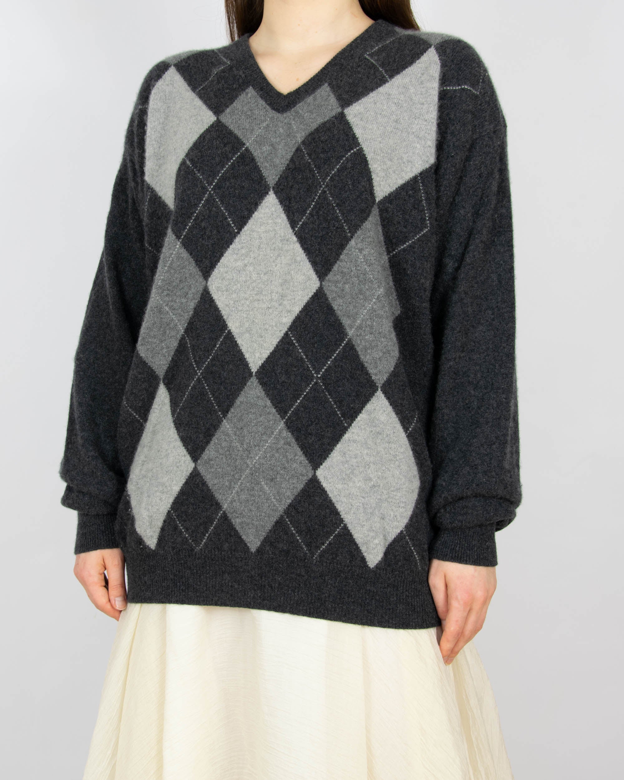 Szary kaszmirowy sweter w romby Royal Cashmere - XL