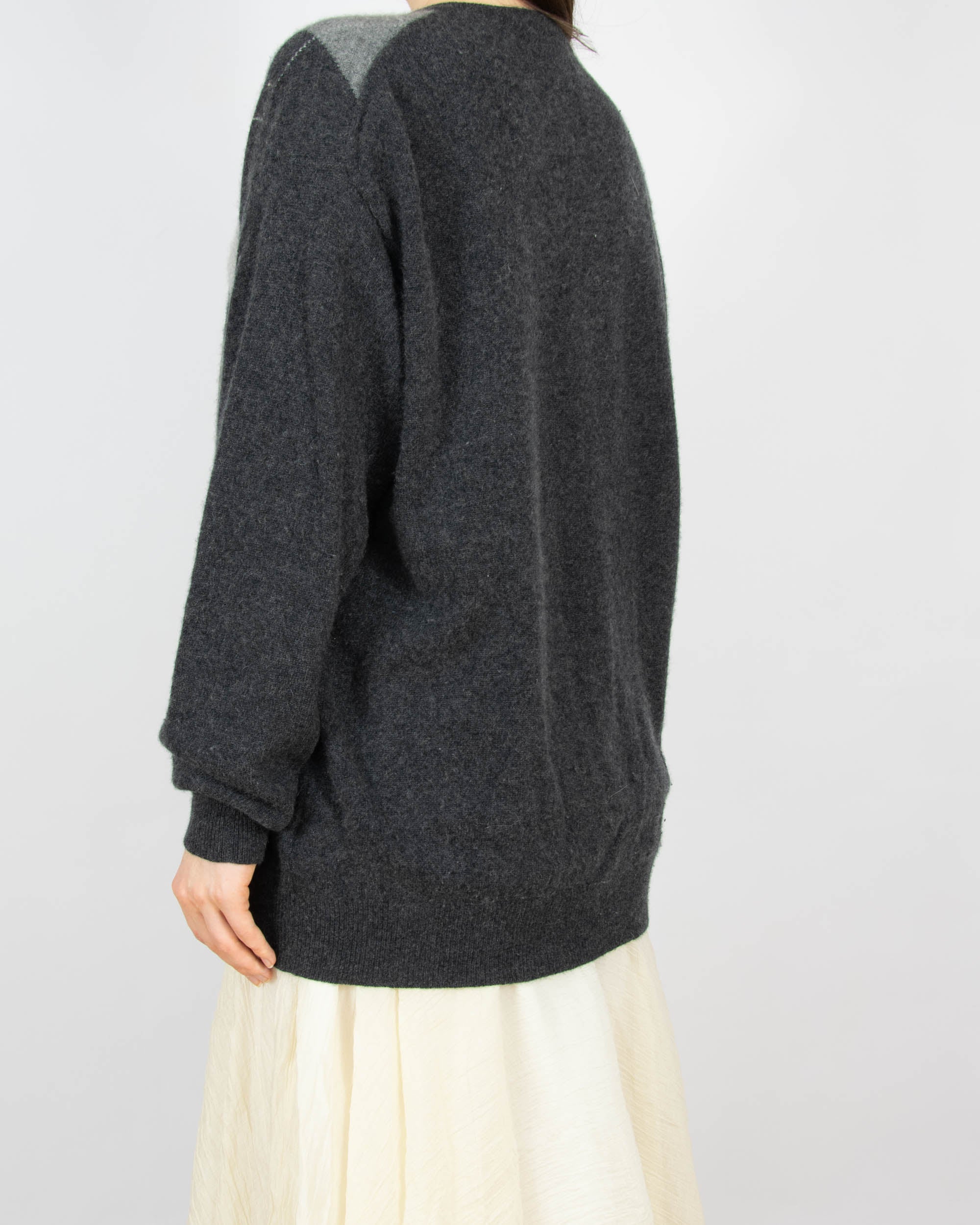 Szary kaszmirowy sweter w romby Royal Cashmere - XL