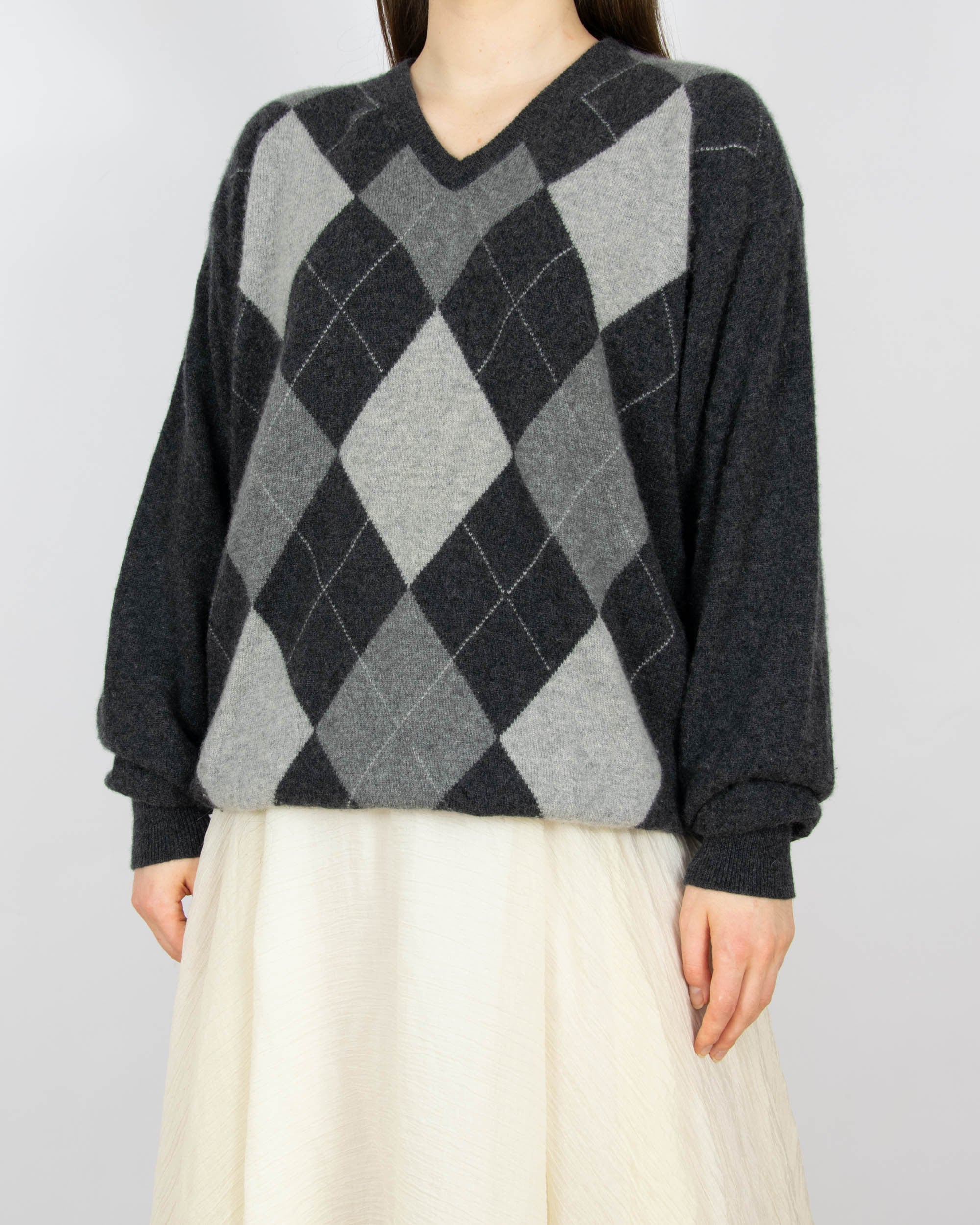 Szary kaszmirowy sweter w romby Royal Cashmere