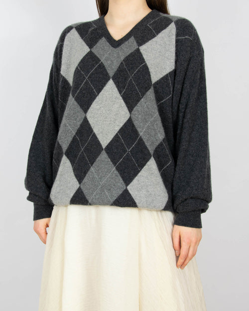 Szary kaszmirowy sweter w romby Royal Cashmere