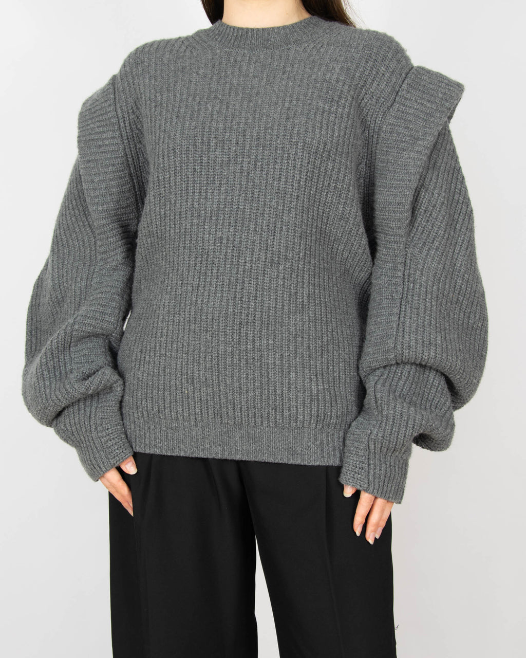 Szary (wełna merino + kaszmir) sweter francuskiej designerskiej marki Isabel Marant