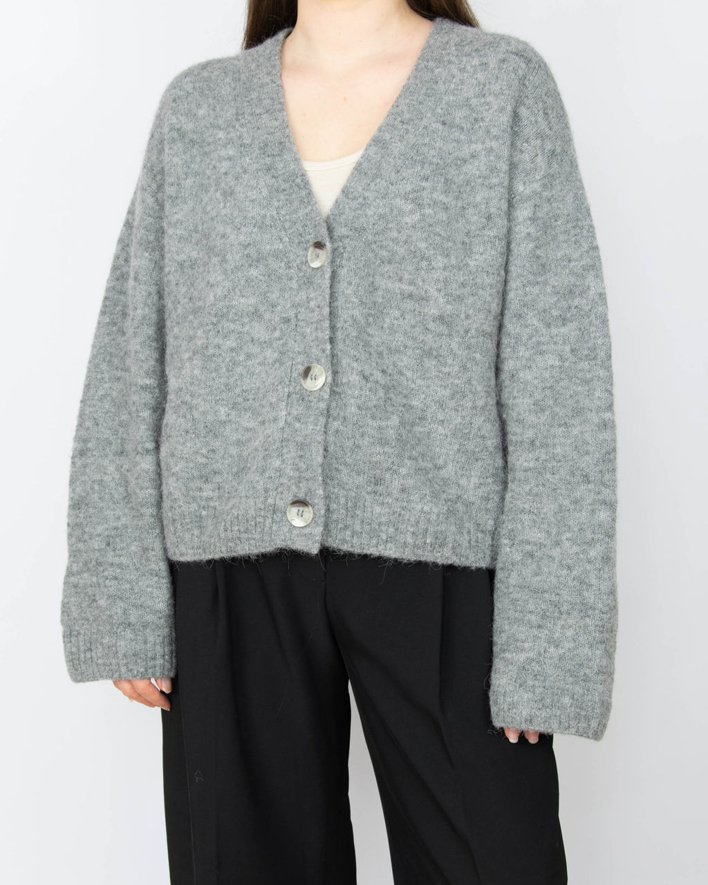 Szary (alpaka + wełna) kardigan oversize marki H&amp;M z linii Premium Selection