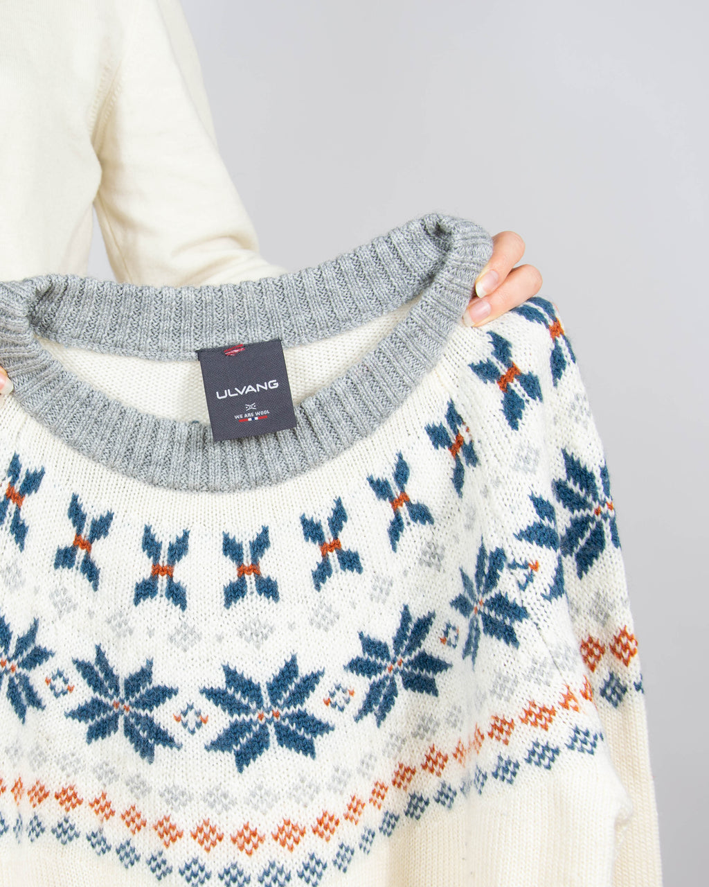 Kremowo niebieski wełniany sweter norweski Ulvang - M/L