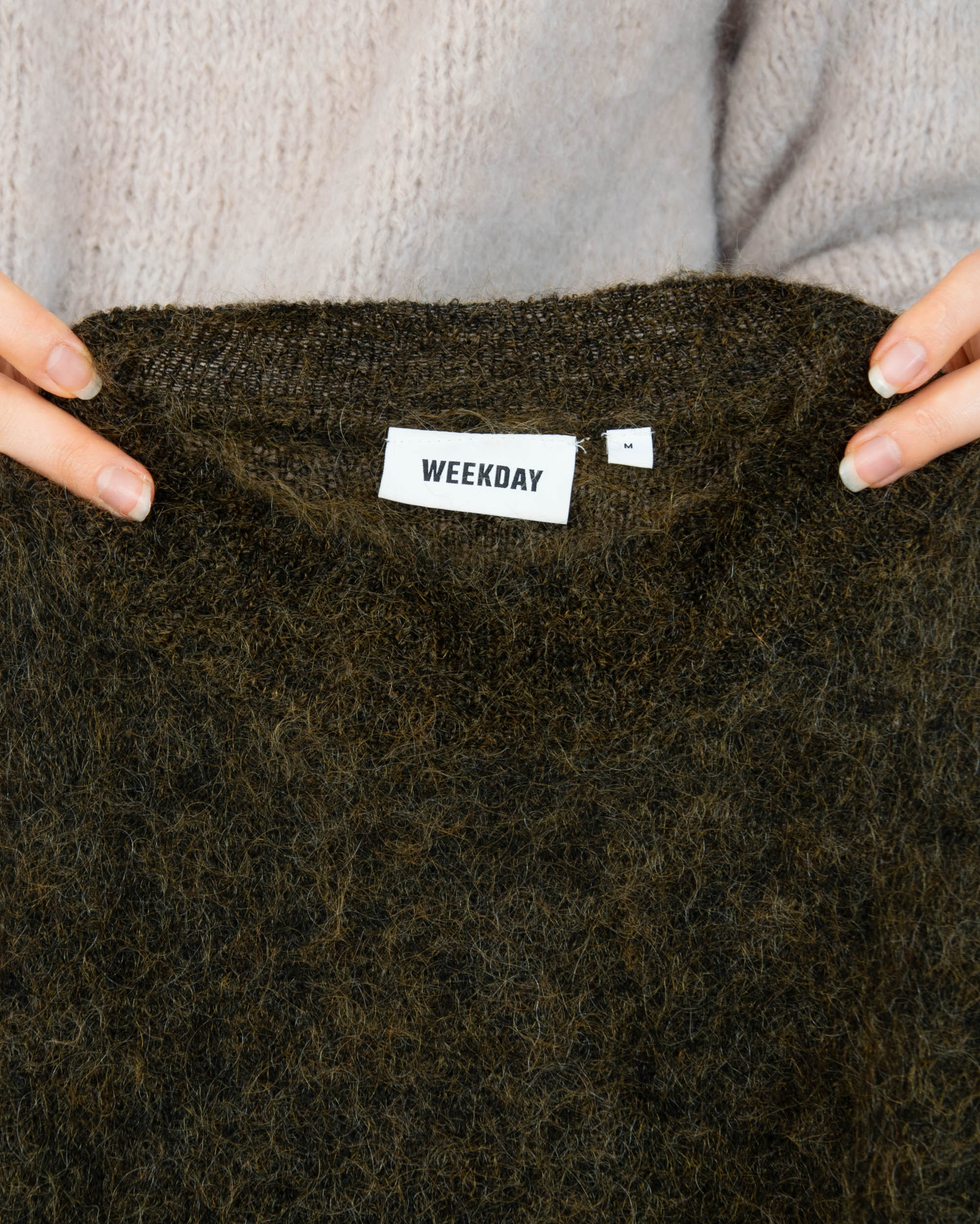 Zielono brązowy (moher + wełna) sweter Weekday - M