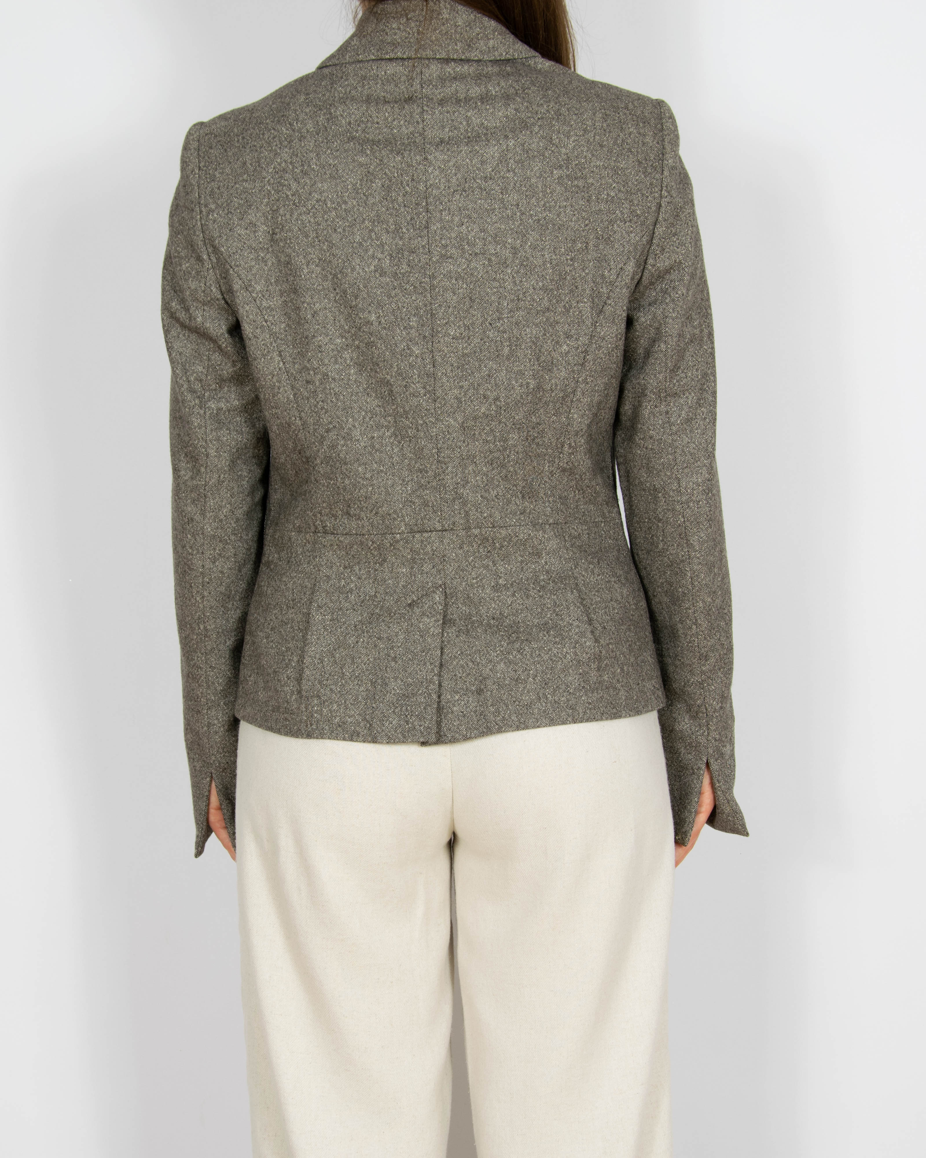 Brązowo szara wełniana marynarka z jedwabiem TAIFUN - S