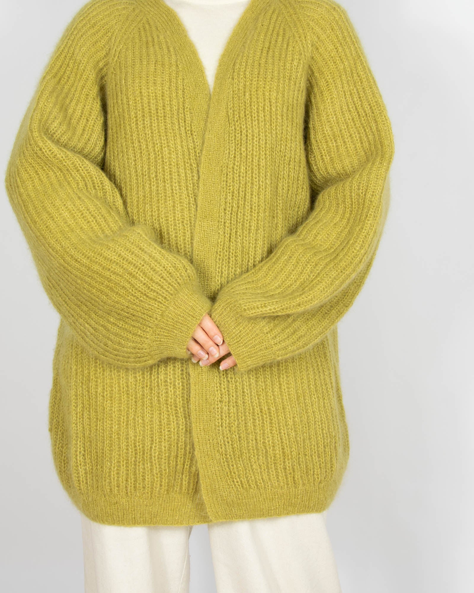 Zielonkawy moherowy kardigan Handmade