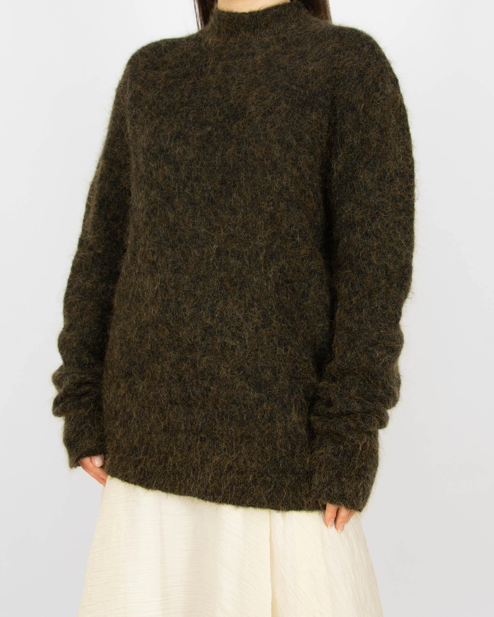 Zielono brązowy (moher + wełna) sweter Weekday