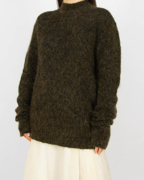 Zielono brązowy (moher + wełna) sweter Weekday