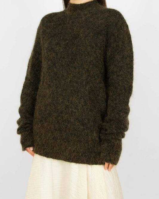 Zielono brązowy (moher + wełna) sweter Weekday