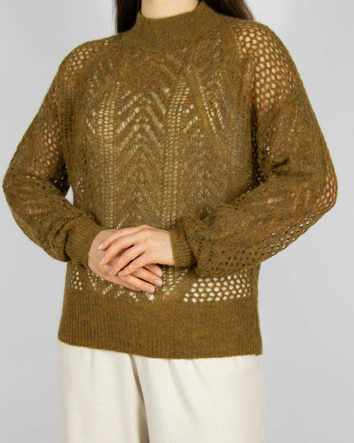 Zielonobrązowy (superfine alpaka + extrafine merino) sweter WOODLING - S/M