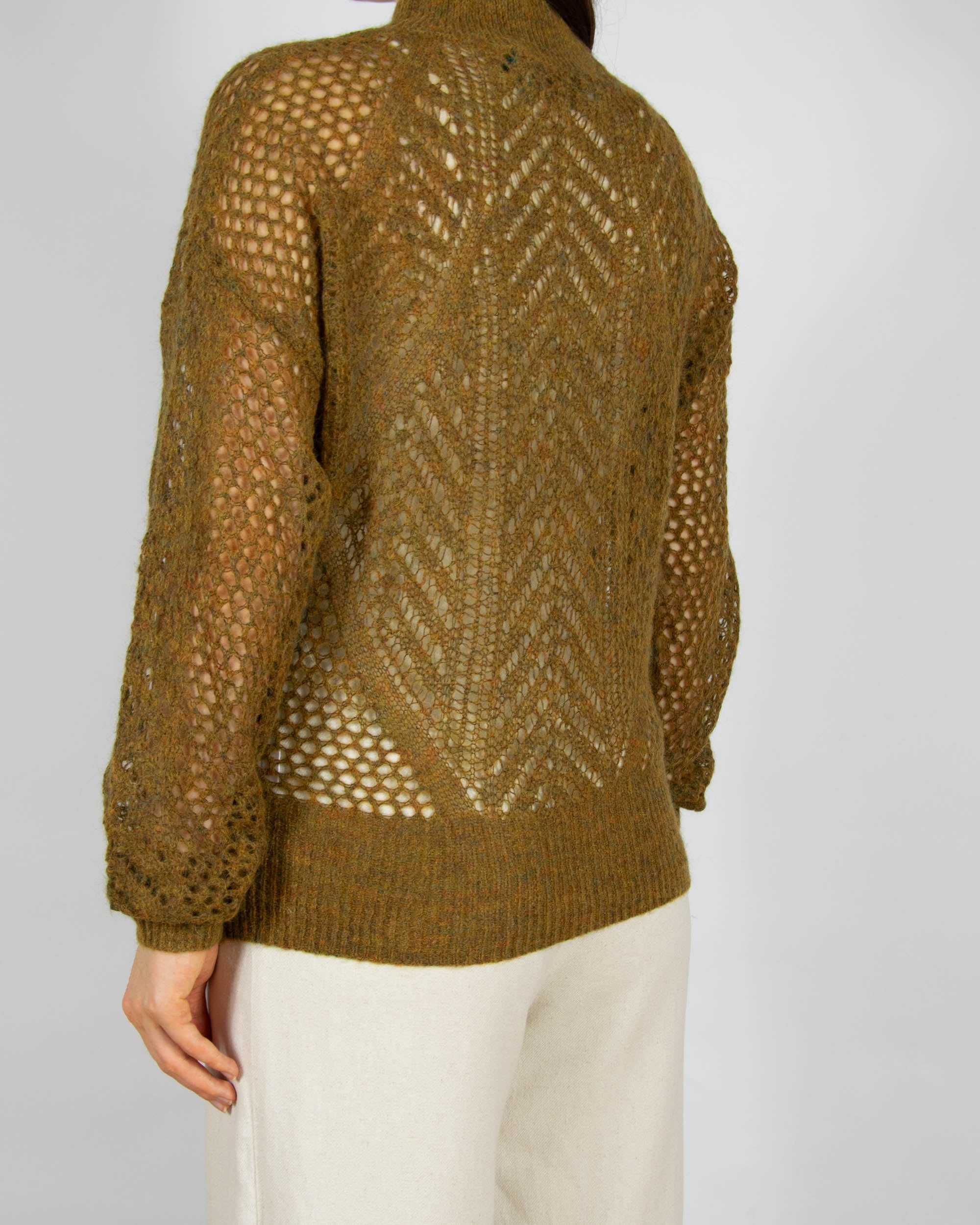 Zielonobrązowy (superfine alpaka + extrafine merino) sweter WOODLING - S/M