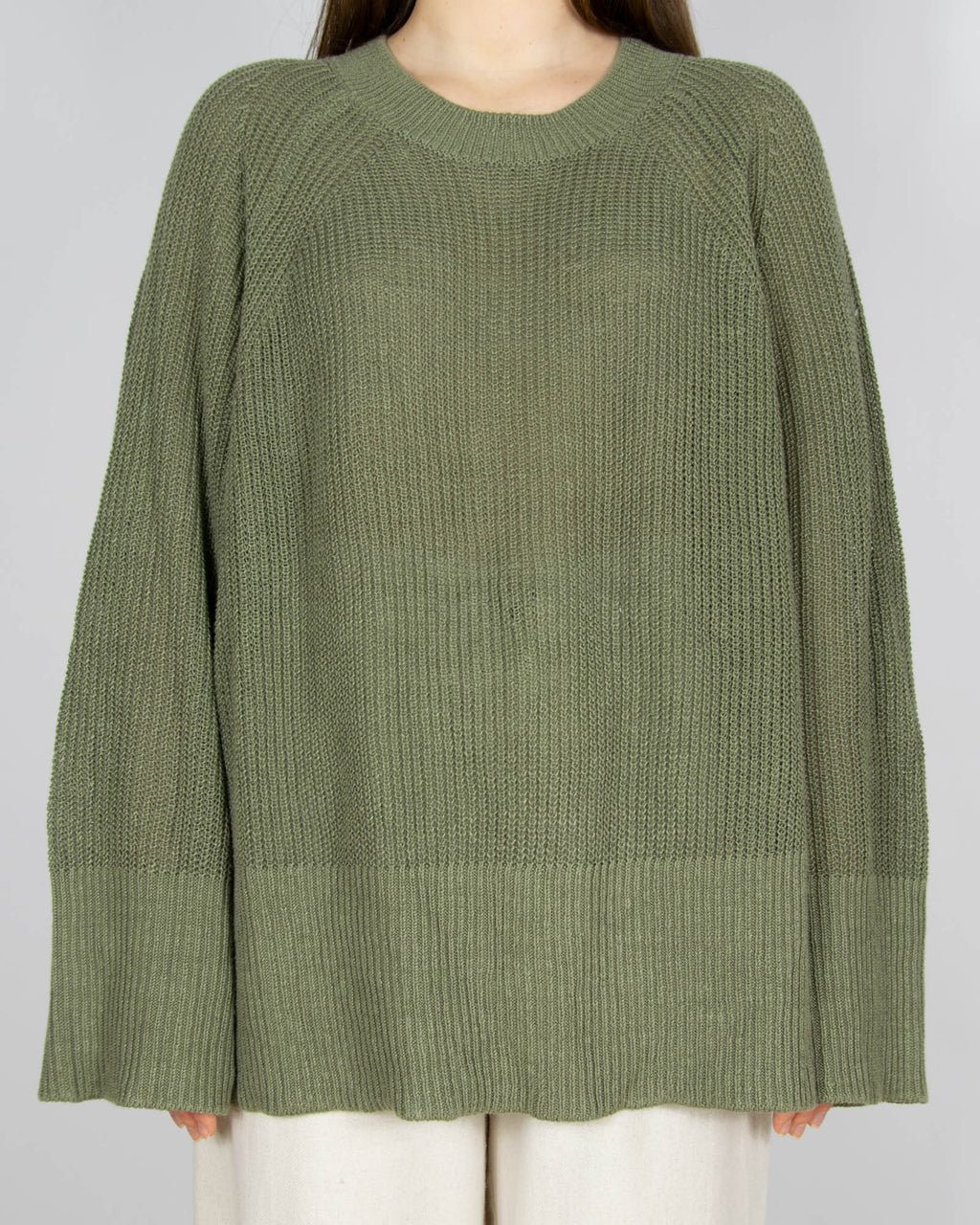 Zielony khaki lniany sweter - XL