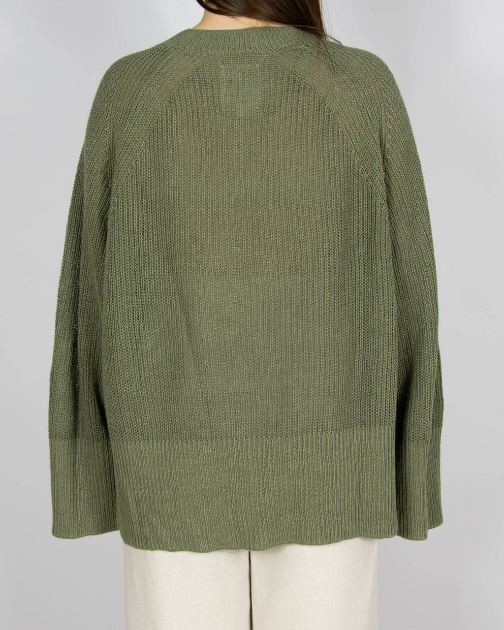 Zielony khaki lniany sweter - XL