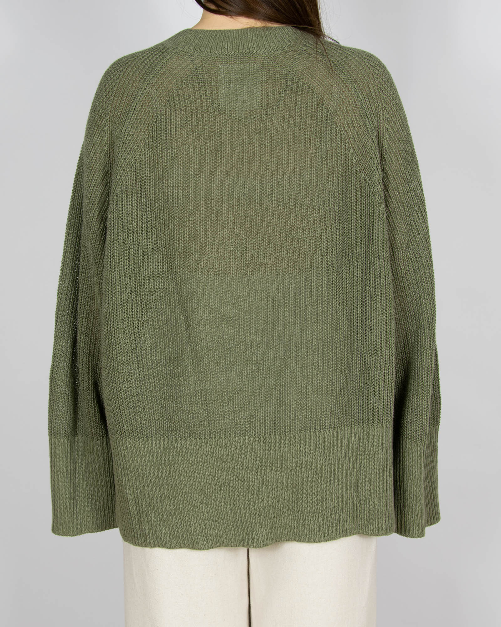 Zielony khaki lniany sweter - XL