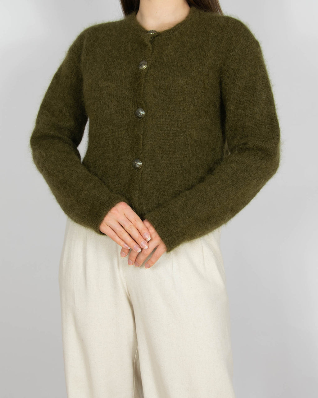 Oliwkowy khaki (alpaka) kardigan Massimo Dutti - S