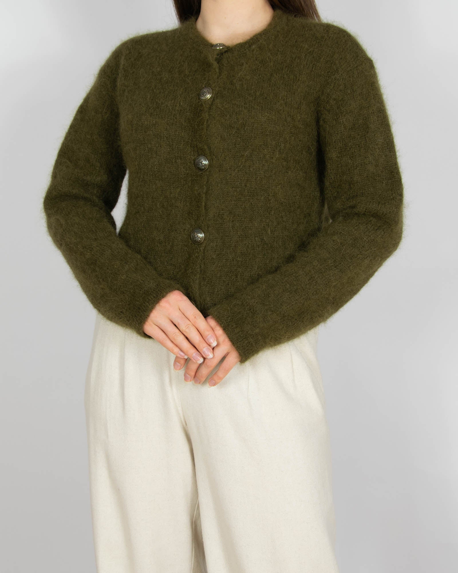 Oliwkowy khaki (alpaka) kardigan Massimo Dutti - S